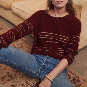 Sézane around-neck jumper with lace trim. Size XS. Made in Italy